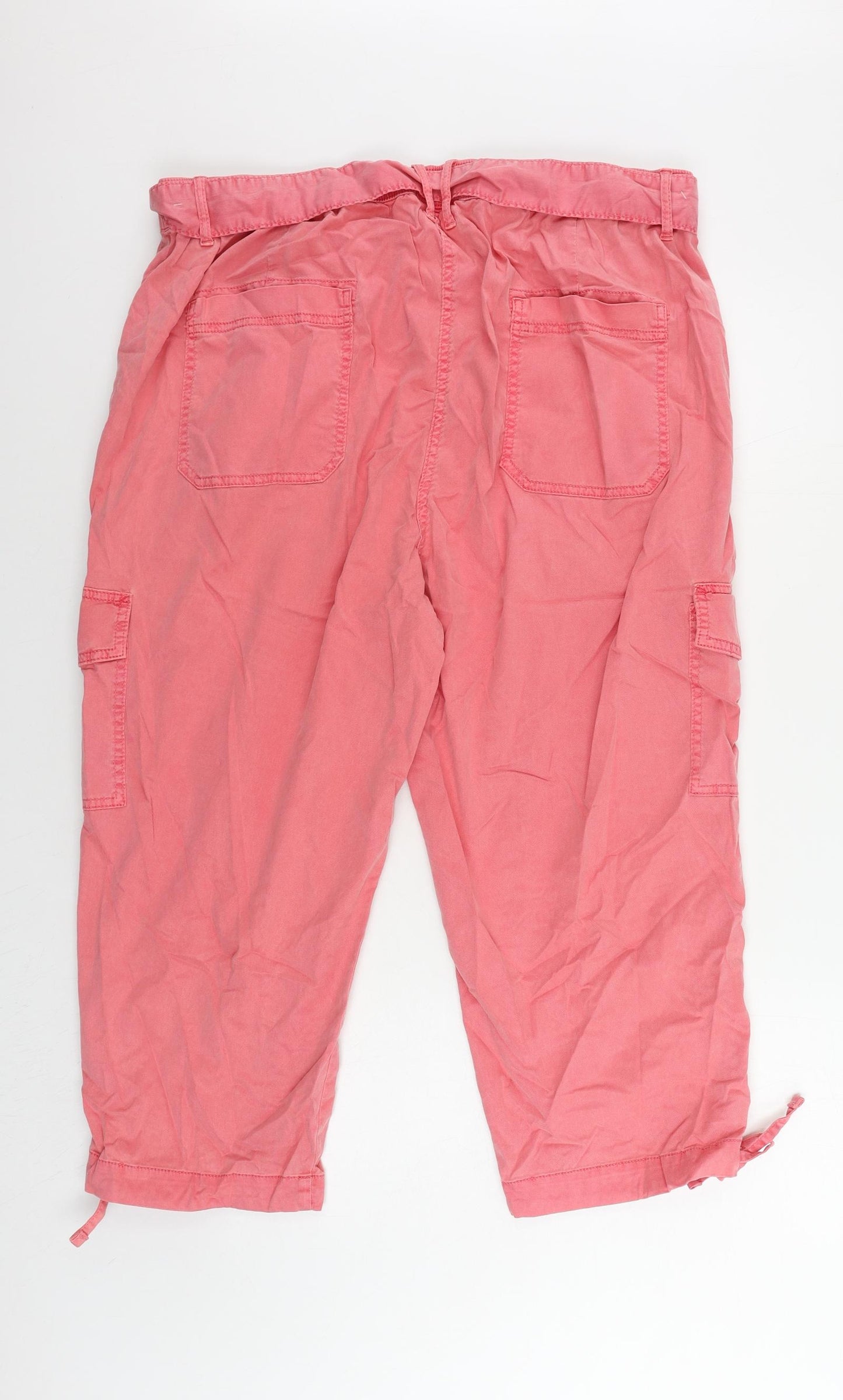 Marks and Spencer Womens Pink Lyocell Cropped Trousers Size 20 L22 in Regular Zip - Cargo