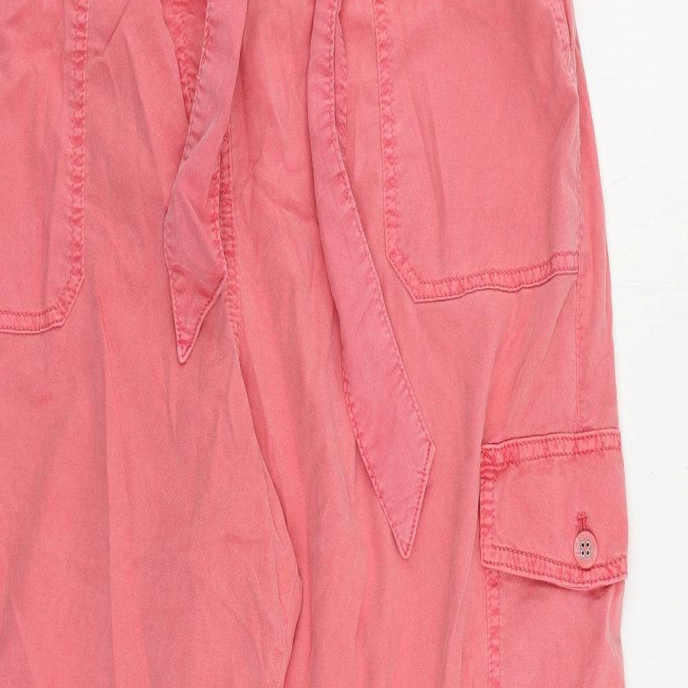 Marks and Spencer Womens Pink Lyocell Cropped Trousers Size 20 L22 in Regular Zip - Cargo