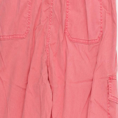 Marks and Spencer Womens Pink Lyocell Cropped Trousers Size 20 L22 in Regular Zip - Cargo