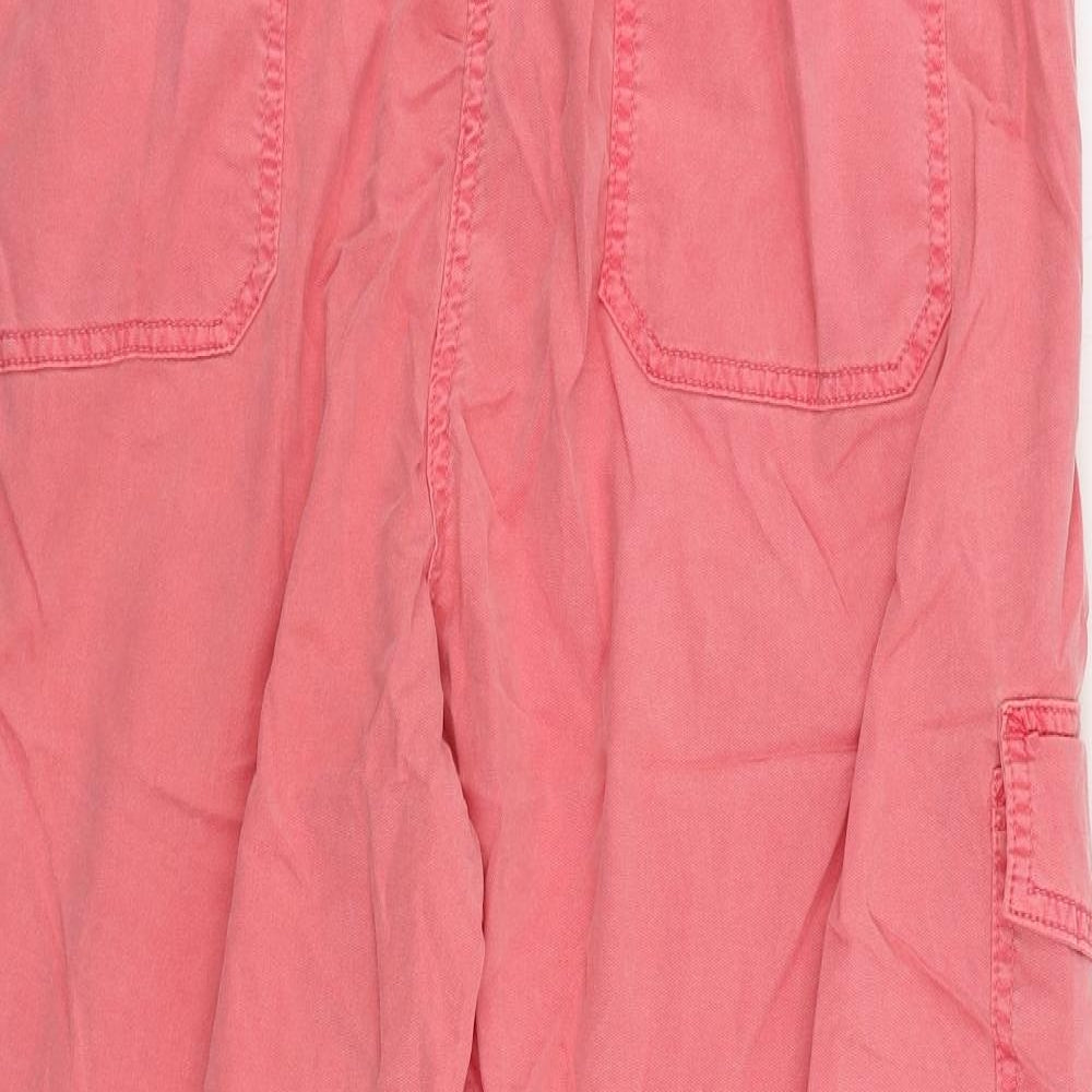 Marks and Spencer Womens Pink Lyocell Cropped Trousers Size 20 L22 in Regular Zip - Cargo