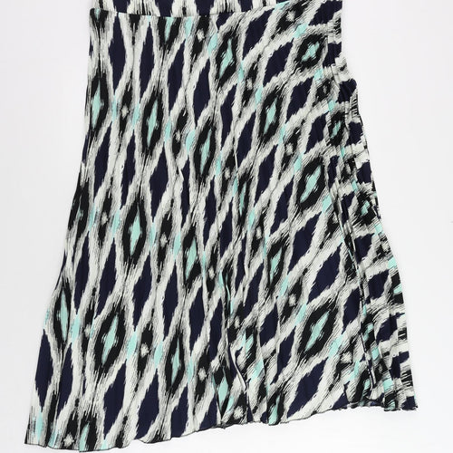 Marks and Spencer Womens Blue Geometric Polyester Pleated Skirt Size 20 - Elastic Waist