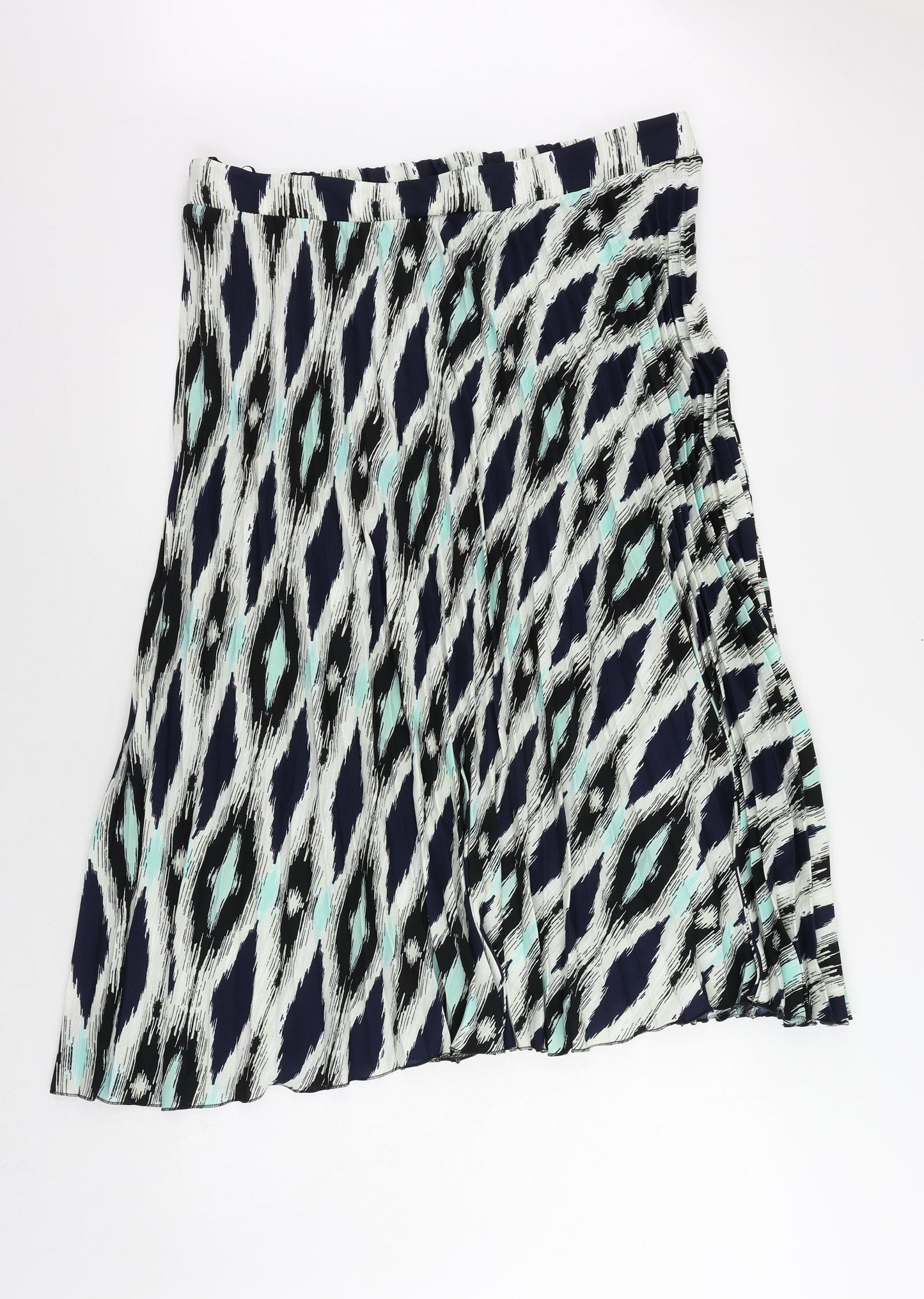 Marks and Spencer Womens Blue Geometric Polyester Pleated Skirt Size 20 - Elastic Waist