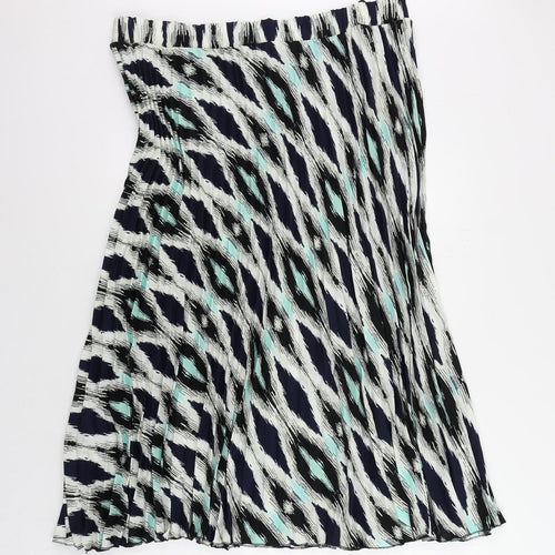 Marks and Spencer Womens Blue Geometric Polyester Pleated Skirt Size 20 - Elastic Waist
