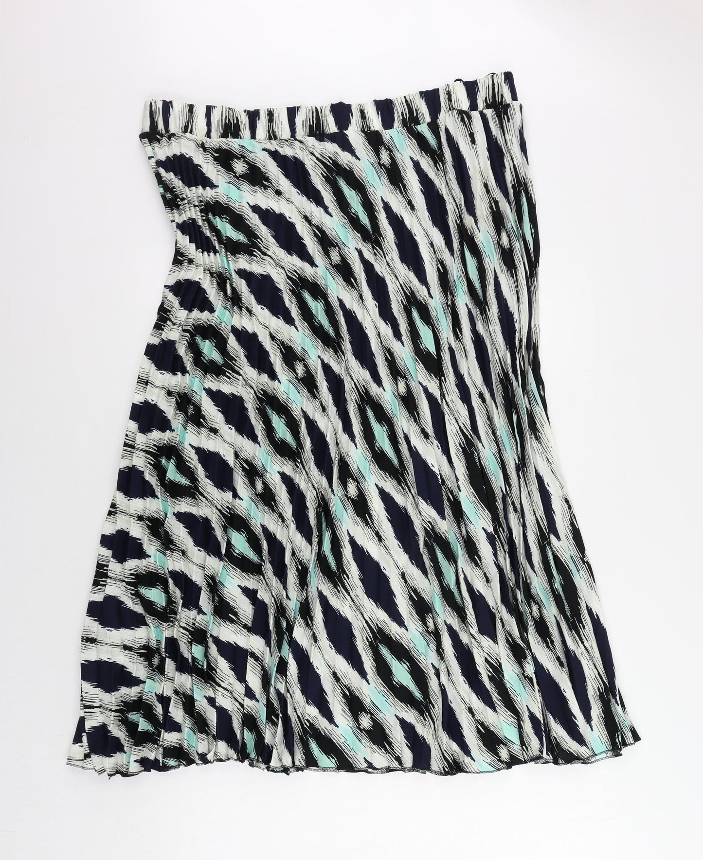 Marks and Spencer Womens Blue Geometric Polyester Pleated Skirt Size 20 - Elastic Waist