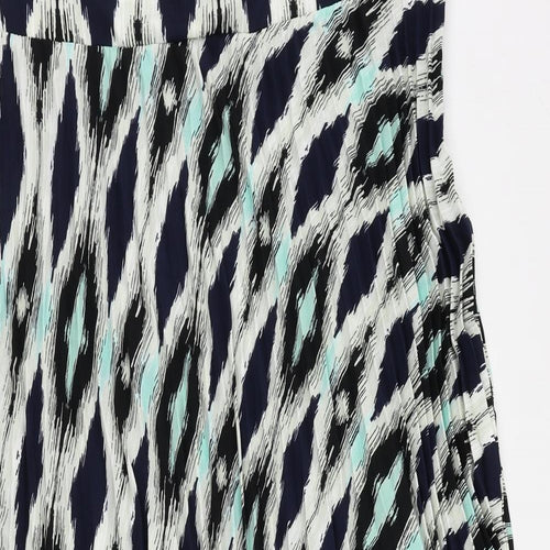 Marks and Spencer Womens Blue Geometric Polyester Pleated Skirt Size 20 - Elastic Waist