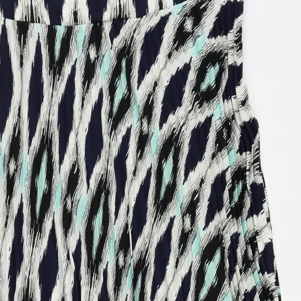 Marks and Spencer Womens Blue Geometric Polyester Pleated Skirt Size 20 - Elastic Waist