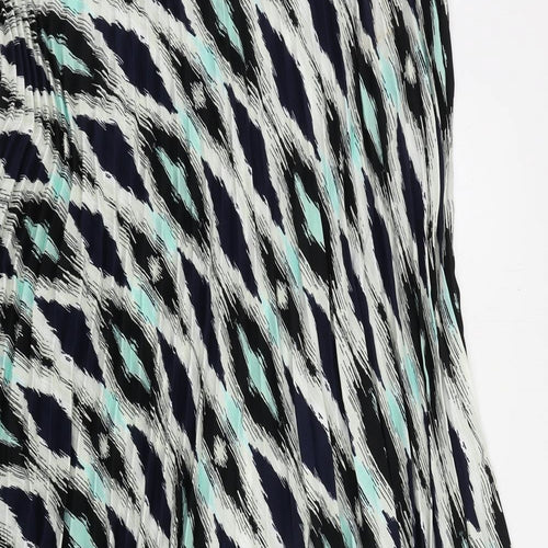 Marks and Spencer Womens Blue Geometric Polyester Pleated Skirt Size 20 - Elastic Waist