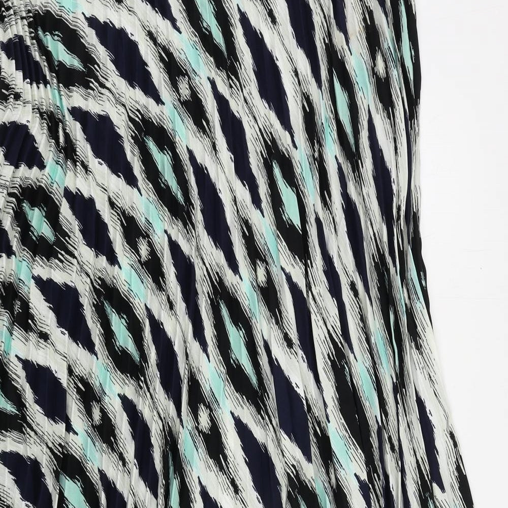 Marks and Spencer Womens Blue Geometric Polyester Pleated Skirt Size 20 - Elastic Waist