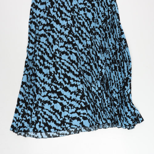 Marks and Spencer Womens Blue Geometric Polyester Pleated Skirt Size 20 - Elastic Waist