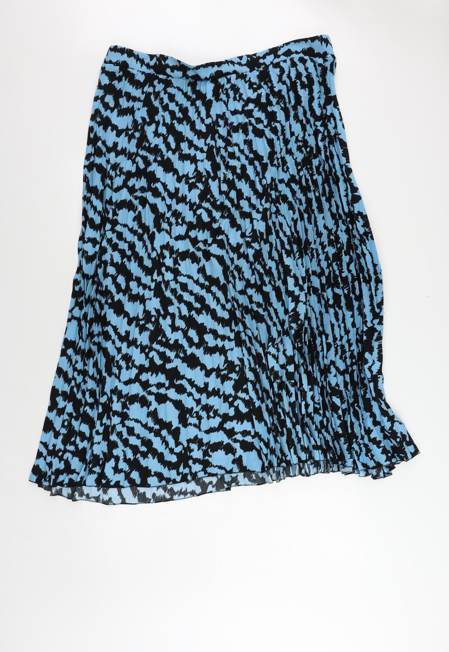 Marks and Spencer Womens Blue Geometric Polyester Pleated Skirt Size 20 - Elastic Waist