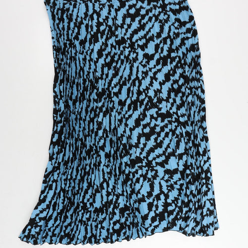 Marks and Spencer Womens Blue Geometric Polyester Pleated Skirt Size 20 - Elastic Waist