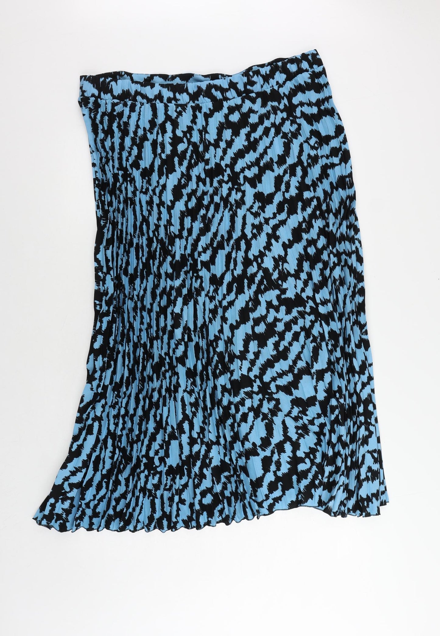 Marks and Spencer Womens Blue Geometric Polyester Pleated Skirt Size 20 - Elastic Waist