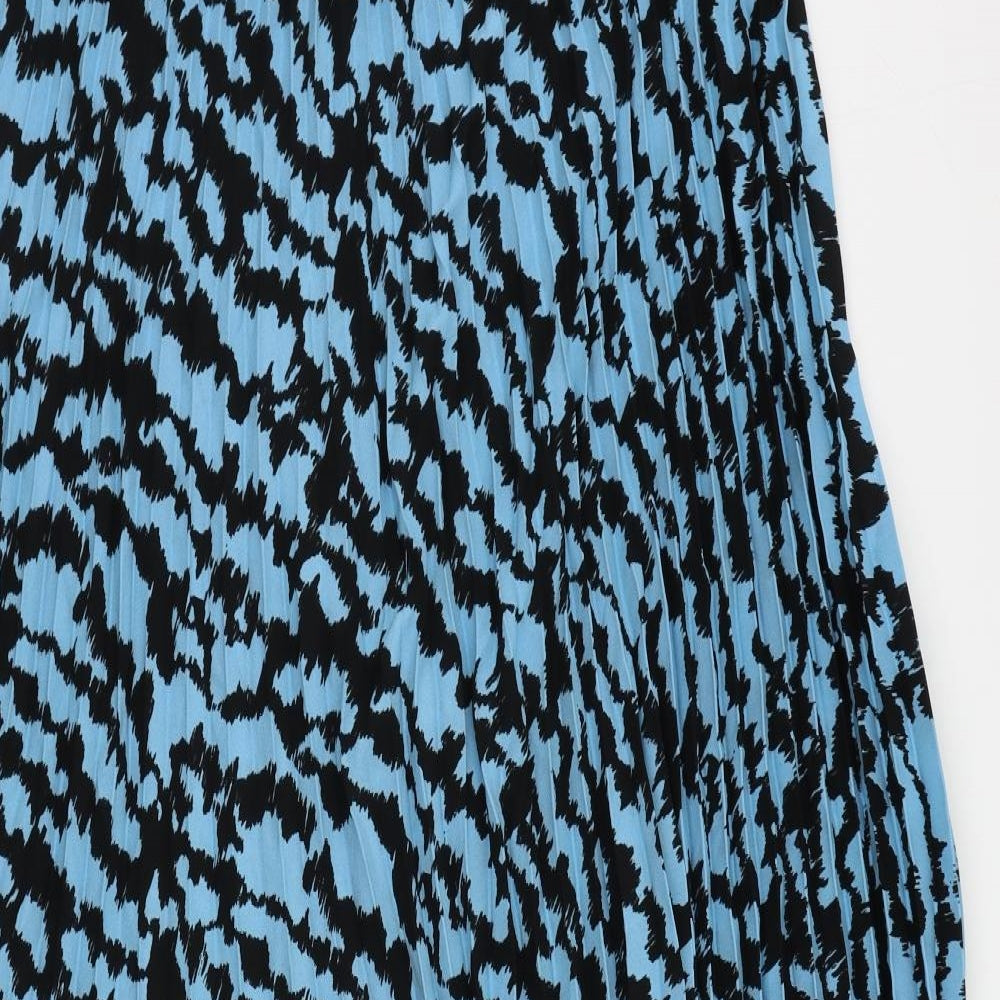 Marks and Spencer Womens Blue Geometric Polyester Pleated Skirt Size 20 - Elastic Waist
