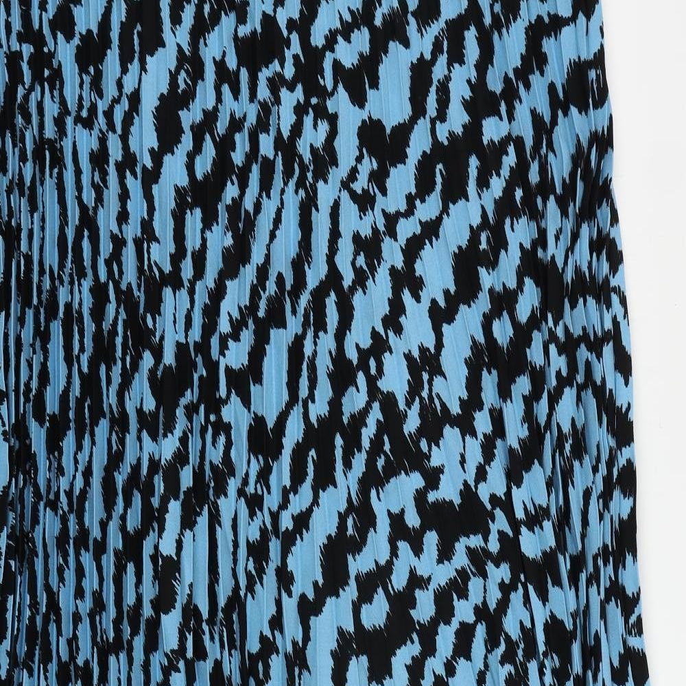 Marks and Spencer Womens Blue Geometric Polyester Pleated Skirt Size 20 - Elastic Waist