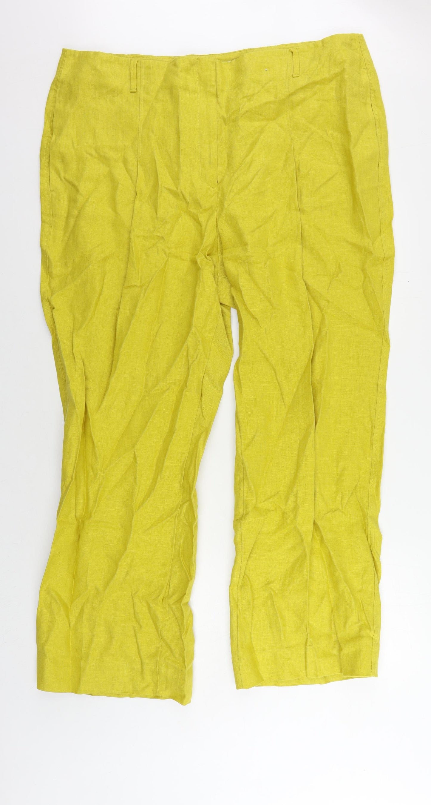 Autograph Womens Yellow Linen Trousers Size 22 L28 in Regular Zip