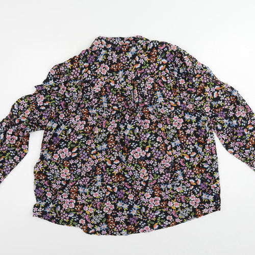 Marks and Spencer Womens Black Floral Viscose Basic Button-Up Size 18 Collared