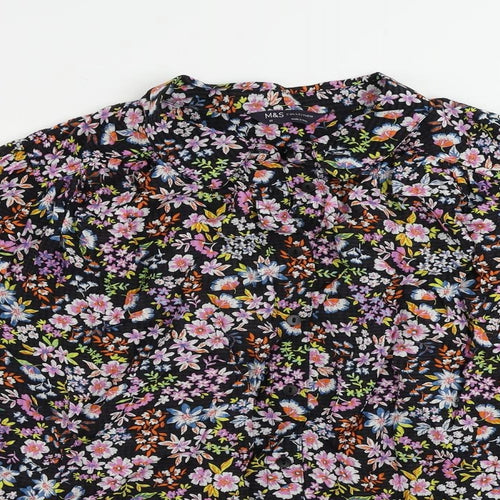 Marks and Spencer Womens Black Floral Viscose Basic Button-Up Size 18 Collared