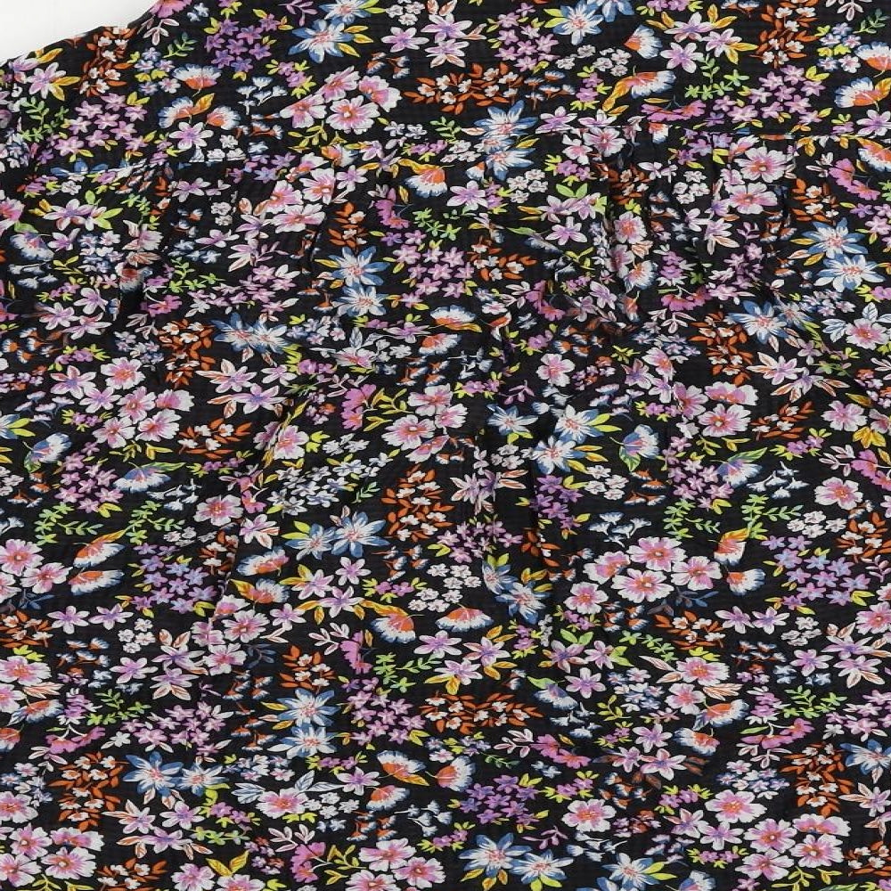 Marks and Spencer Womens Black Floral Viscose Basic Button-Up Size 18 Collared