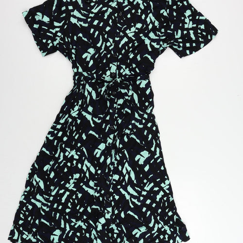 Marks and Spencer Womens Blue Geometric Viscose Shirt Dress Size 20 Collared Button