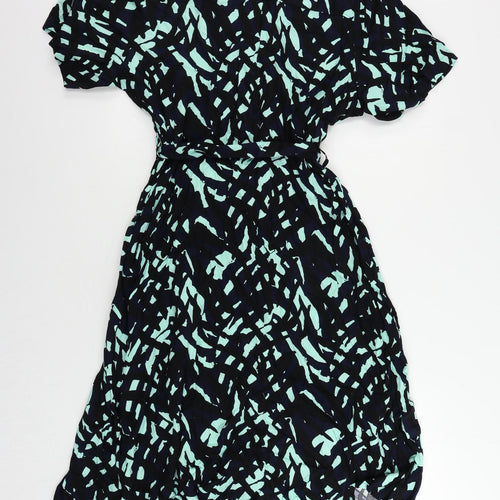 Marks and Spencer Womens Blue Geometric Viscose Shirt Dress Size 20 Collared Button