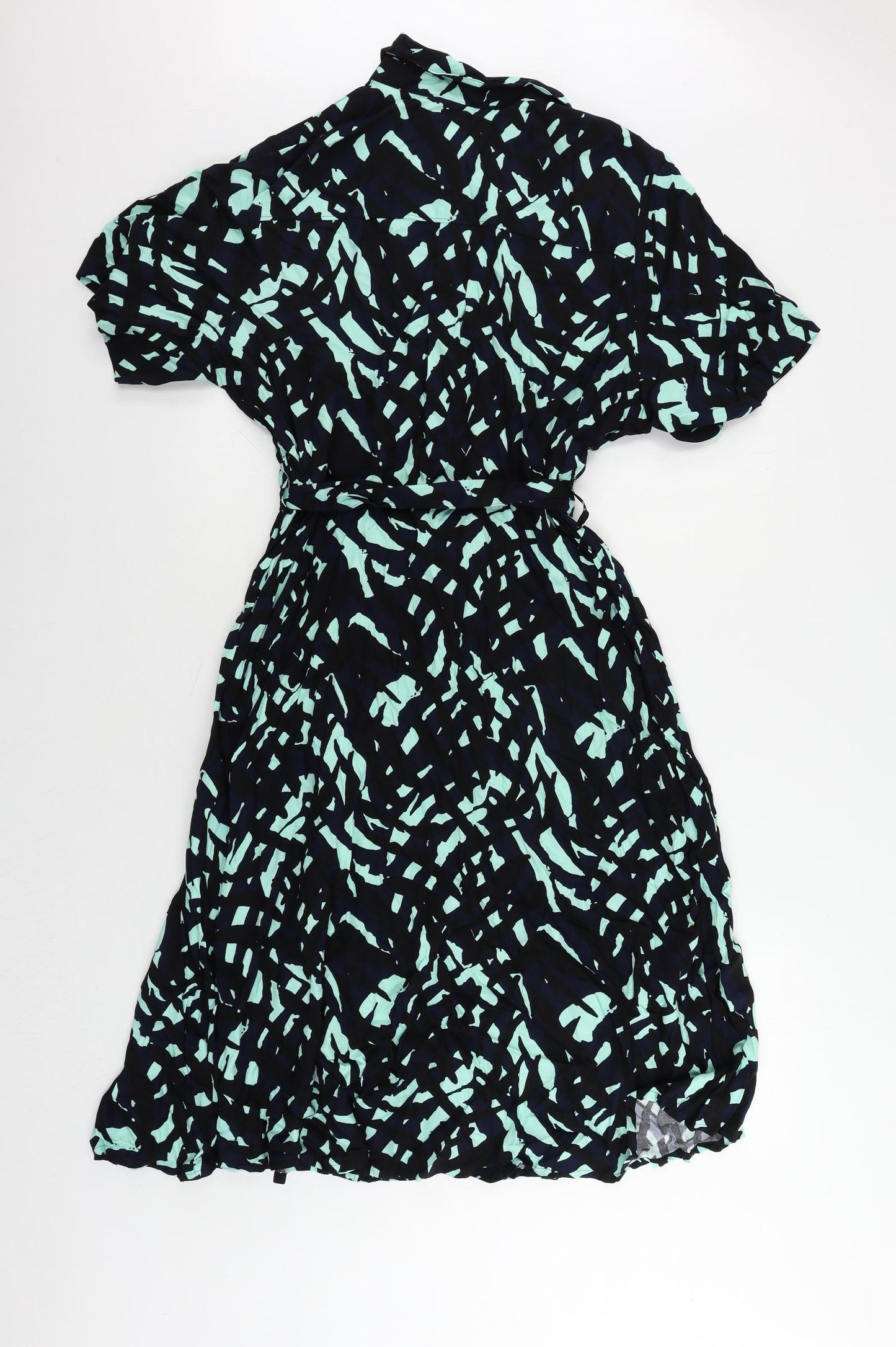 Marks and Spencer Womens Blue Geometric Viscose Shirt Dress Size 20 Collared Button