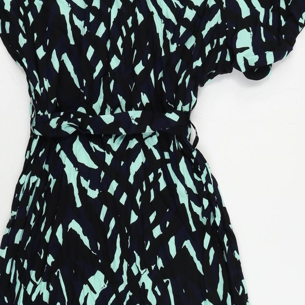 Marks and Spencer Womens Blue Geometric Viscose Shirt Dress Size 20 Collared Button