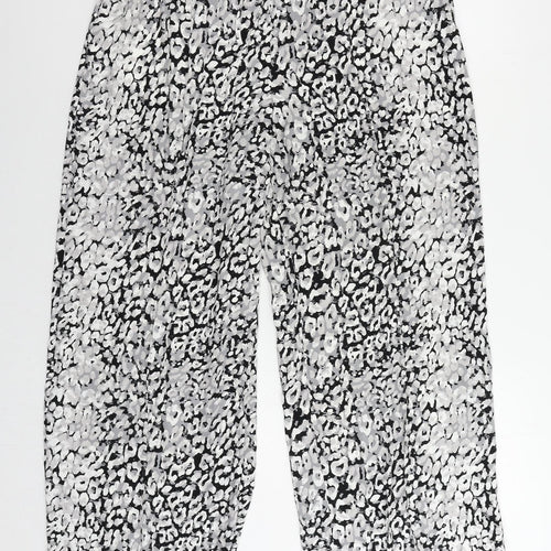 Marks and Spencer Womens Grey Animal Print Polyester Trousers Size 18 L28 in Regular Drawstring - Elastic Waist