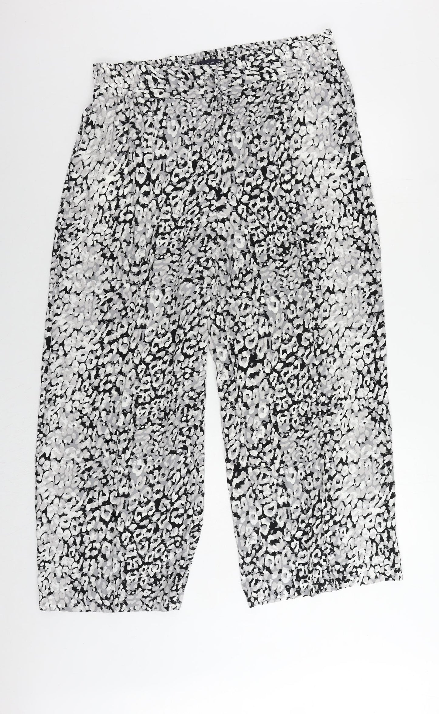Marks and Spencer Womens Grey Animal Print Polyester Trousers Size 18 L28 in Regular Drawstring - Elastic Waist