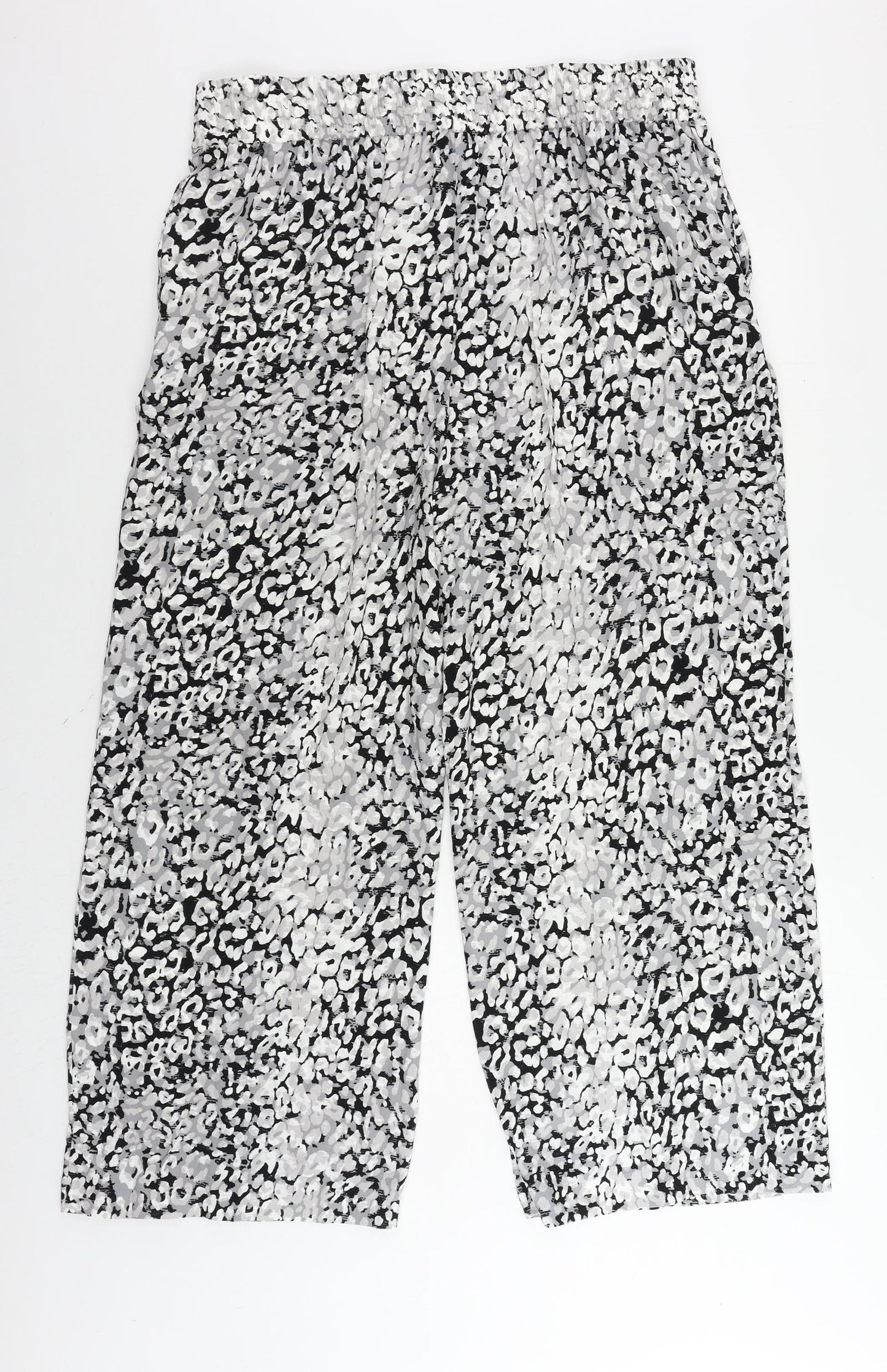Marks and Spencer Womens Grey Animal Print Polyester Trousers Size 18 L28 in Regular Drawstring - Elastic Waist