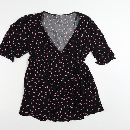 Marks and Spencer Womens Black Polka Dot Viscose Wrap Blouse Size 12 V-Neck
