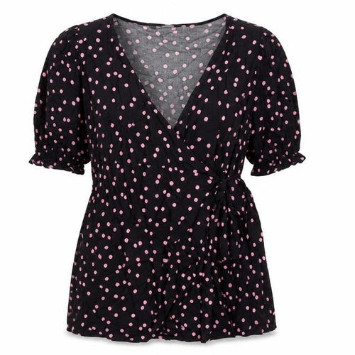 Marks and Spencer Womens Black Polka Dot Viscose Wrap Blouse Size 12 V-Neck