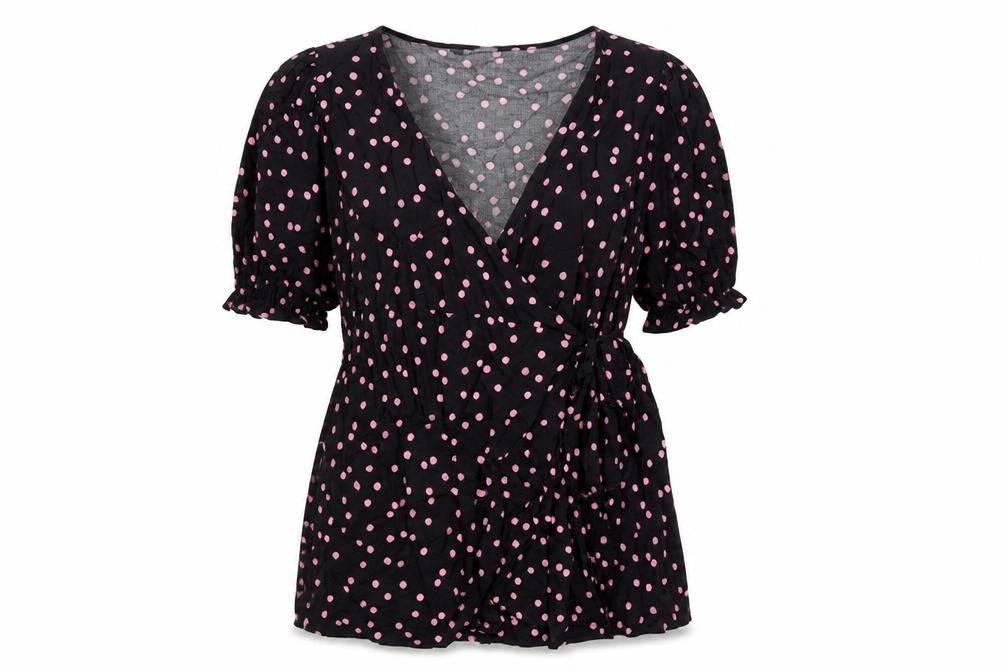 Marks and Spencer Womens Black Polka Dot Viscose Wrap Blouse Size 12 V-Neck