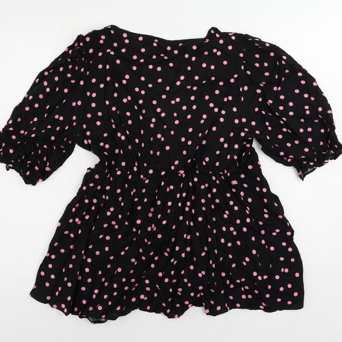 Marks and Spencer Womens Black Polka Dot Viscose Wrap Blouse Size 12 V-Neck