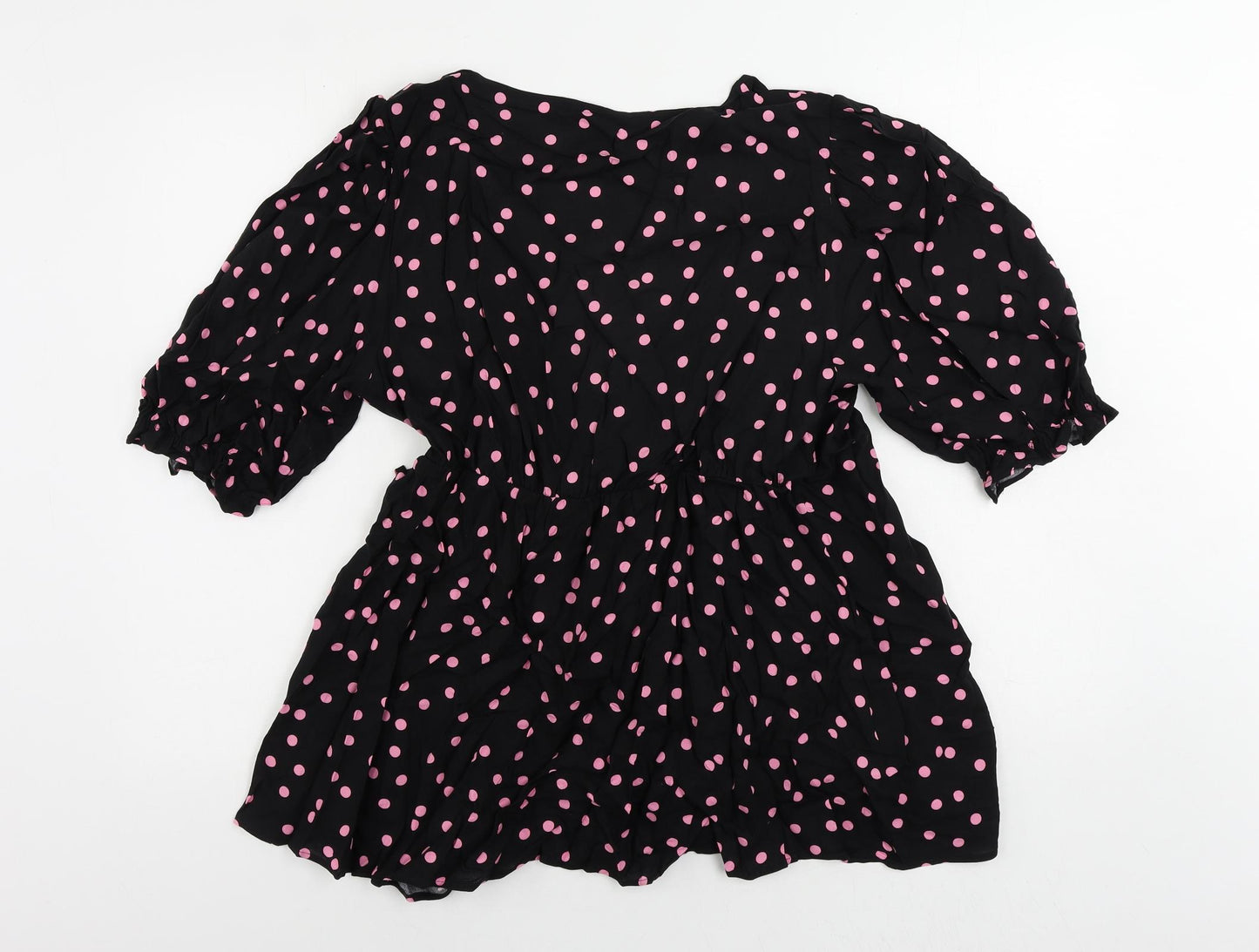 Marks and Spencer Womens Black Polka Dot Viscose Wrap Blouse Size 12 V-Neck