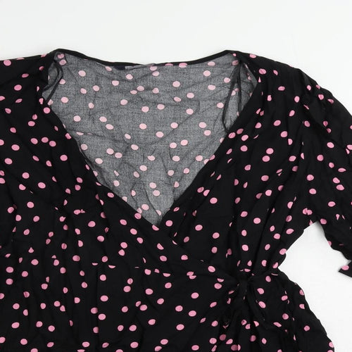 Marks and Spencer Womens Black Polka Dot Viscose Wrap Blouse Size 12 V-Neck