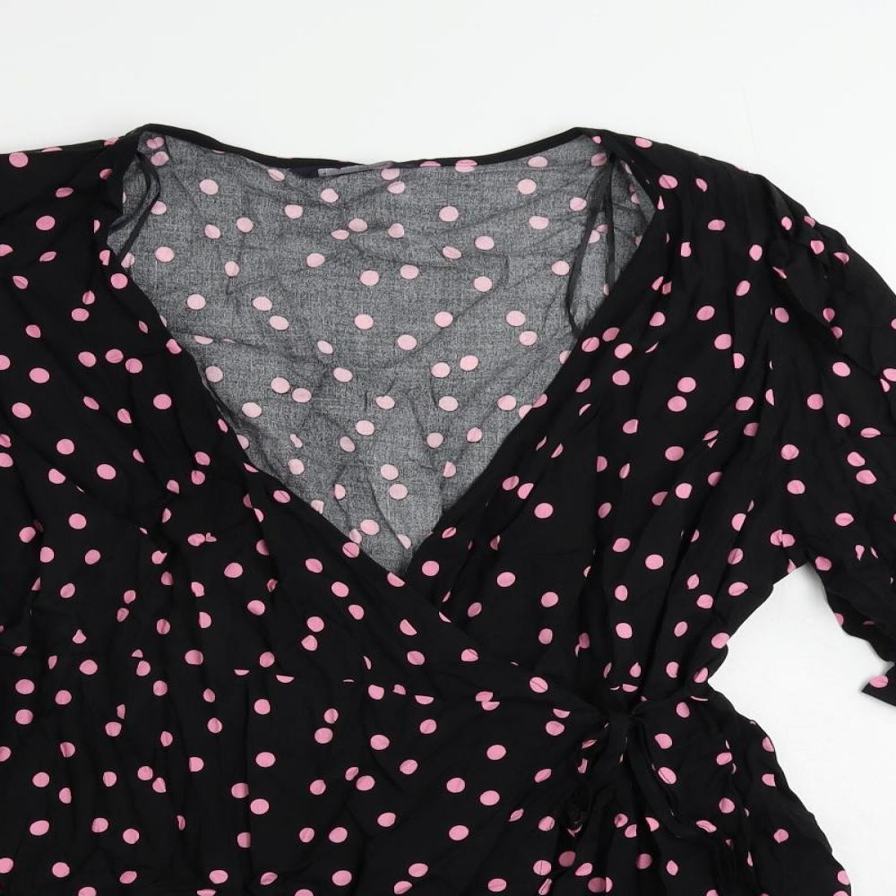 Marks and Spencer Womens Black Polka Dot Viscose Wrap Blouse Size 12 V-Neck