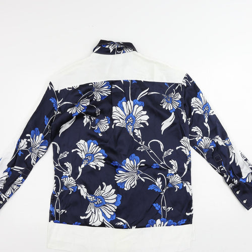 Marks and Spencer Womens Blue Floral Polyester Tunic Button-Up Size 8 Collared