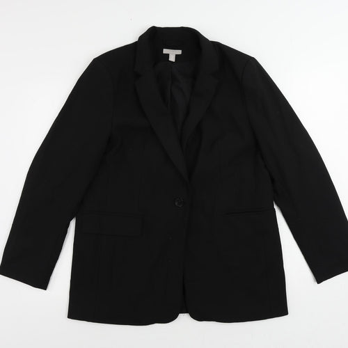 H&M Womens Black Jacket Blazer Size M Button