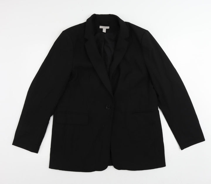 H&M Womens Black Jacket Blazer Size M Button
