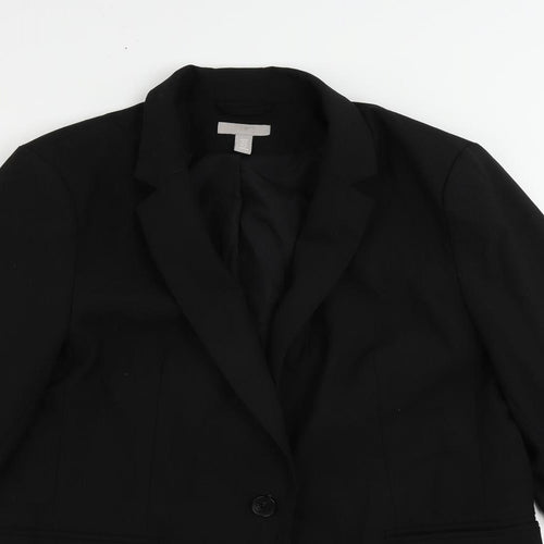 H&M Womens Black Jacket Blazer Size M Button