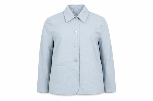 Front view of Smith Collection women’s blue jacket blazer, size UK 20, button