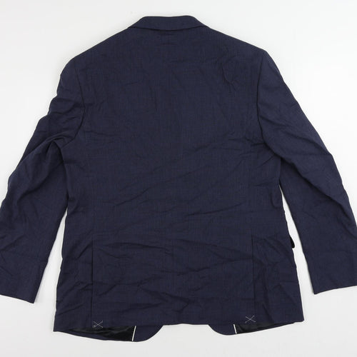 Marks and Spencer Mens Blue Geometric Polyester Jacket Suit Jacket Size 44 Regular