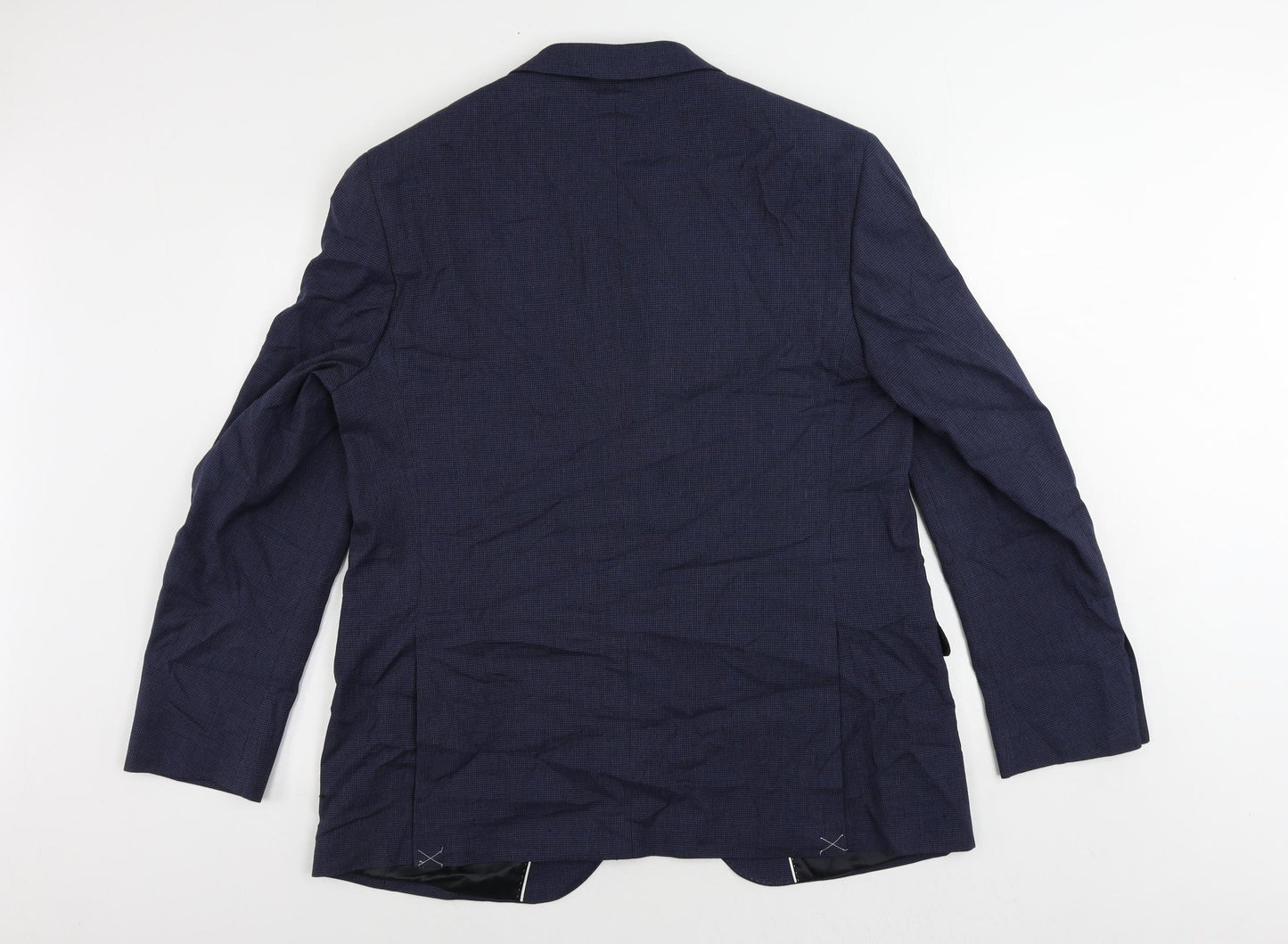 Marks and Spencer Mens Blue Geometric Polyester Jacket Suit Jacket Size 44 Regular