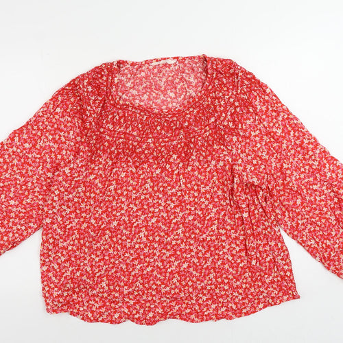 Per Una Womens Red Floral Viscose Basic Blouse Size 16 Boat Neck