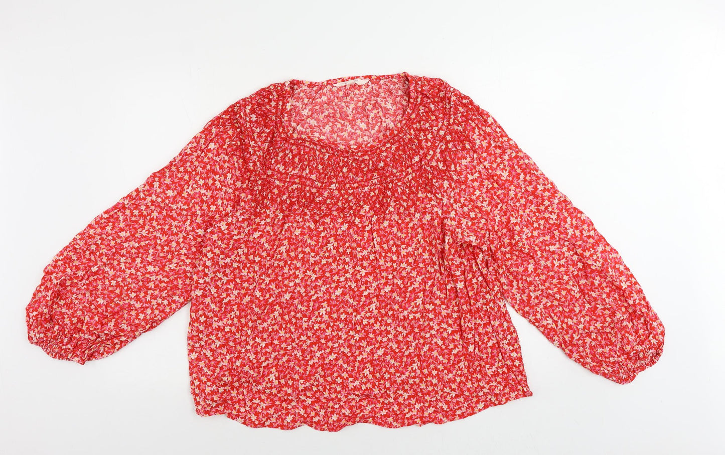 Per Una Womens Red Floral Viscose Basic Blouse Size 16 Boat Neck