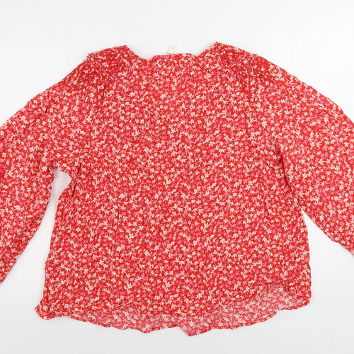 Per Una Womens Red Floral Viscose Basic Blouse Size 16 Boat Neck