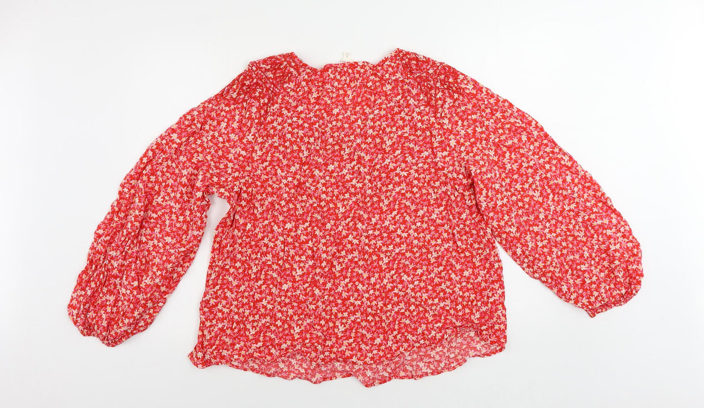 Per Una Womens Red Floral Viscose Basic Blouse Size 16 Boat Neck
