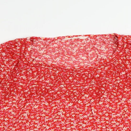 Per Una Womens Red Floral Viscose Basic Blouse Size 16 Boat Neck