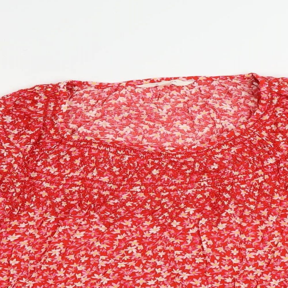Per Una Womens Red Floral Viscose Basic Blouse Size 16 Boat Neck