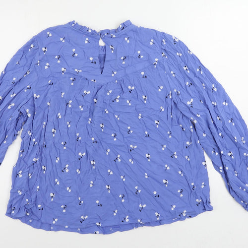 Marks and Spencer Womens Blue Floral Viscose Basic Blouse Size 16 Mock Neck